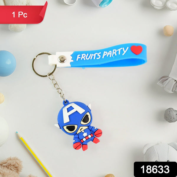 Cute Cartoon Silicone 3D Key Chain with Metal Hook & Strap (Pack of 1)