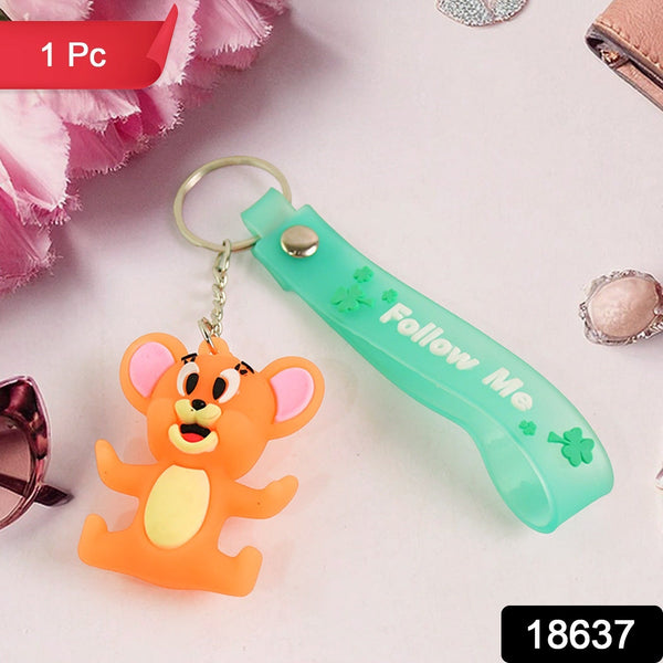 Cute Cartoon Silicone 3D Key Chain with Metal Hook & Strap (Pack of 1 / Mix Design)
